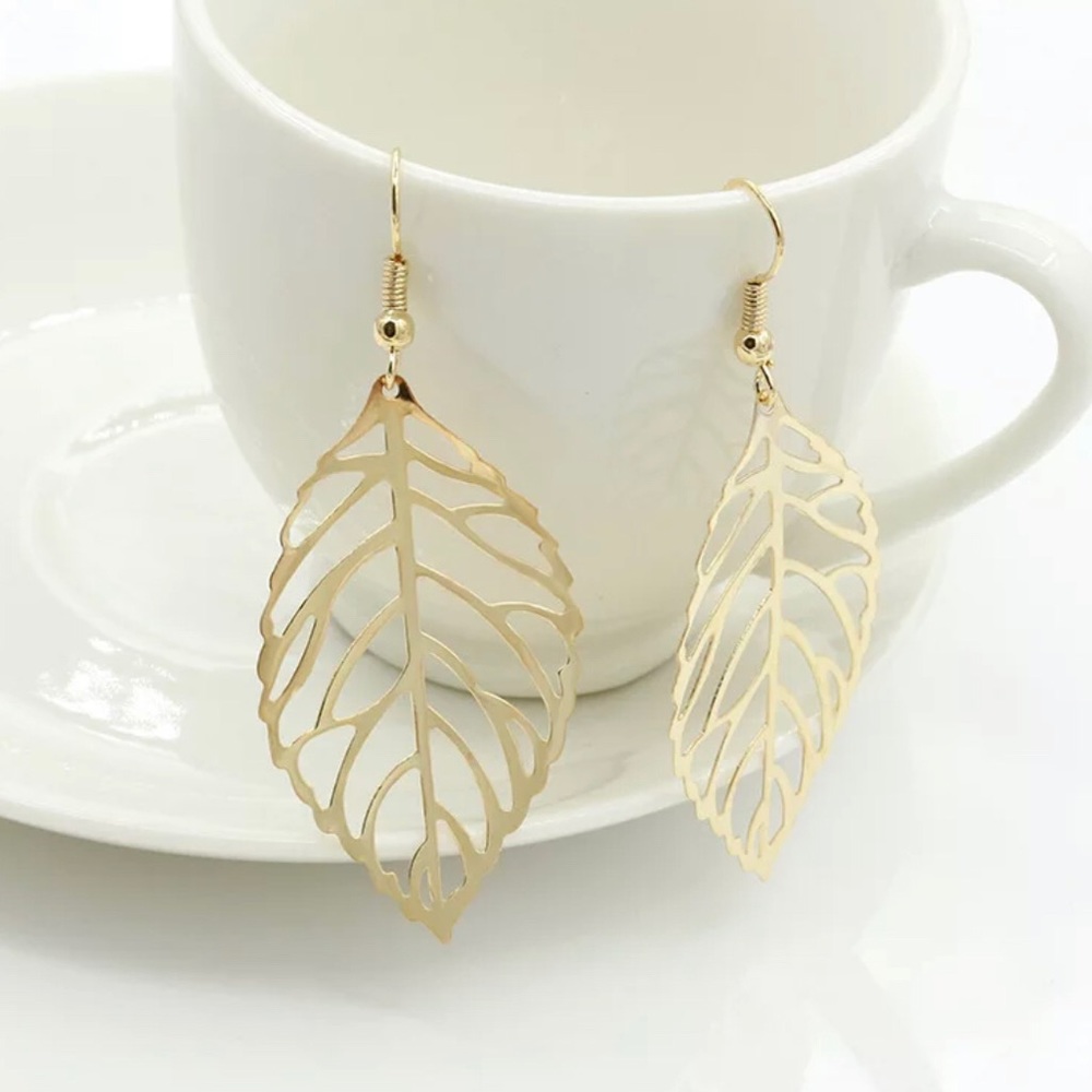 Gold Hollow Metal Leaves Dangling Earrings